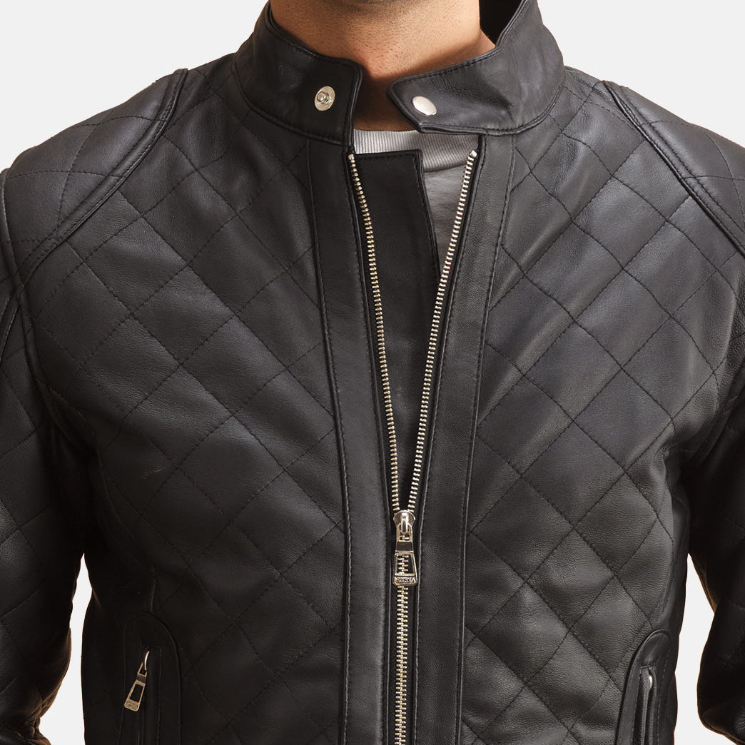 Henry Quilted Black Leather Jacket by Dash Racegear - men Jacket view 4