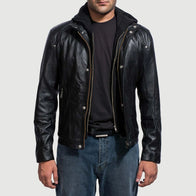 Highschool Black Hooded Leather Jacket by Dash Racegear - men Jacket view 1