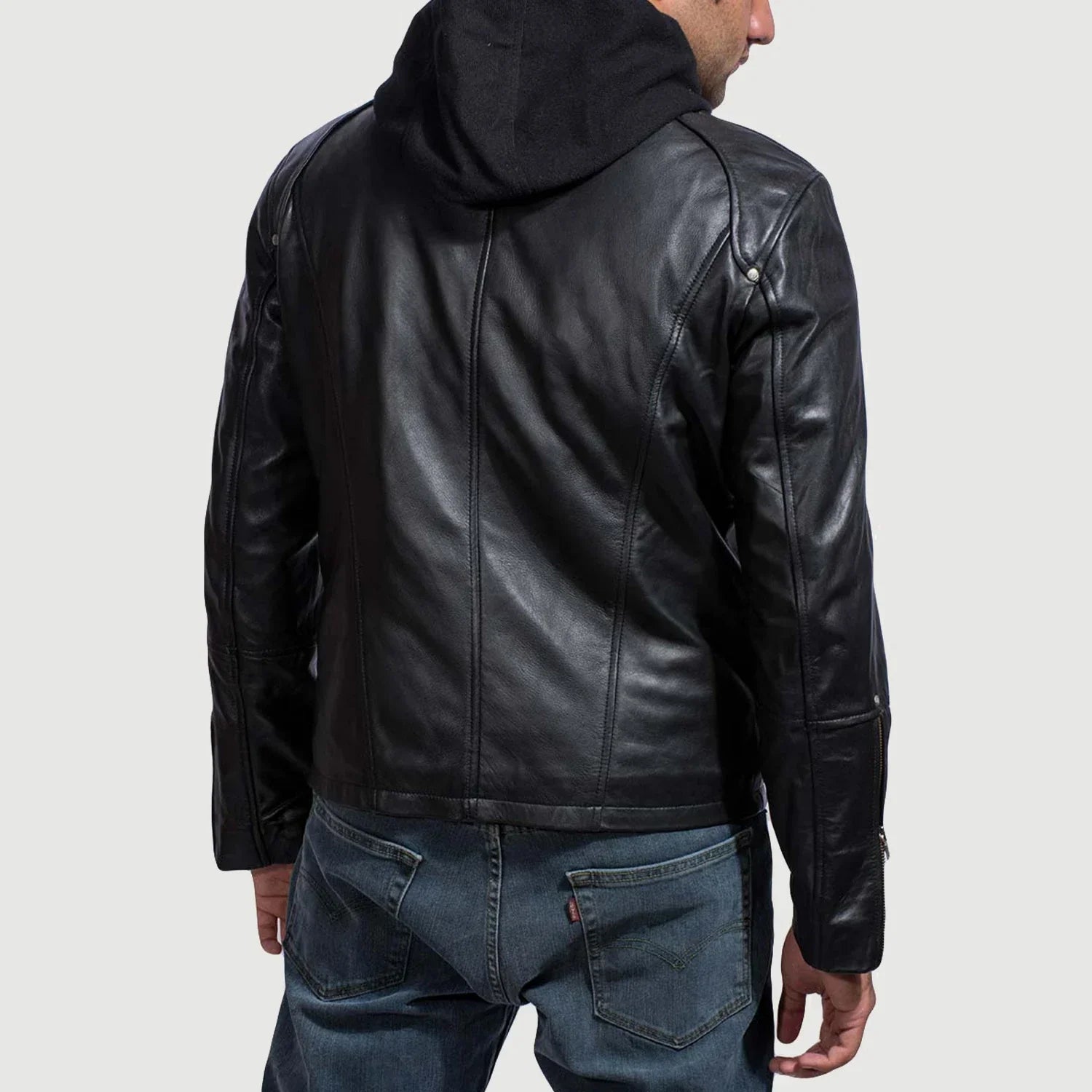 Highschool Black Hooded Leather Jacket by Dash Racegear - men Jacket view 5