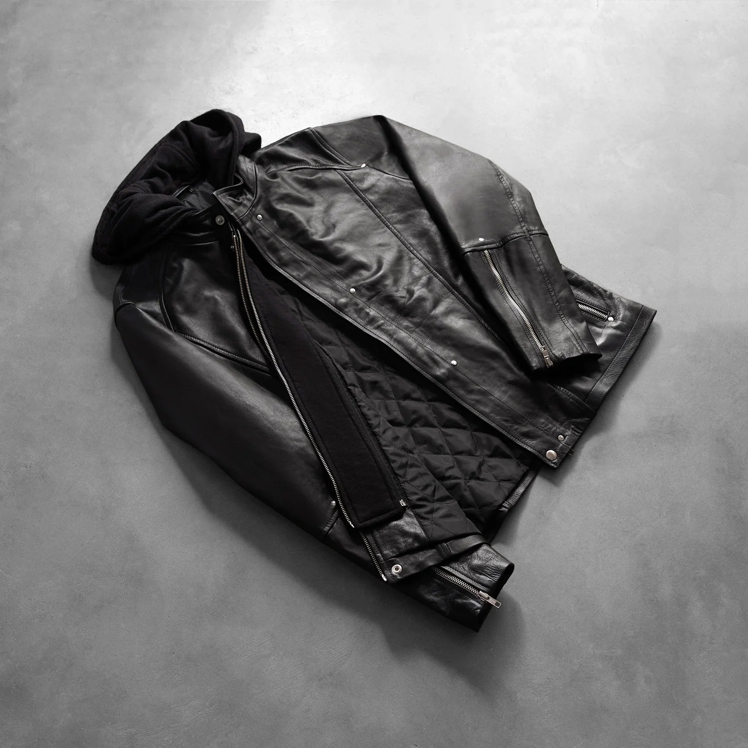 Highschool Black Hooded Leather Jacket by Dash Racegear - men Jacket view 7