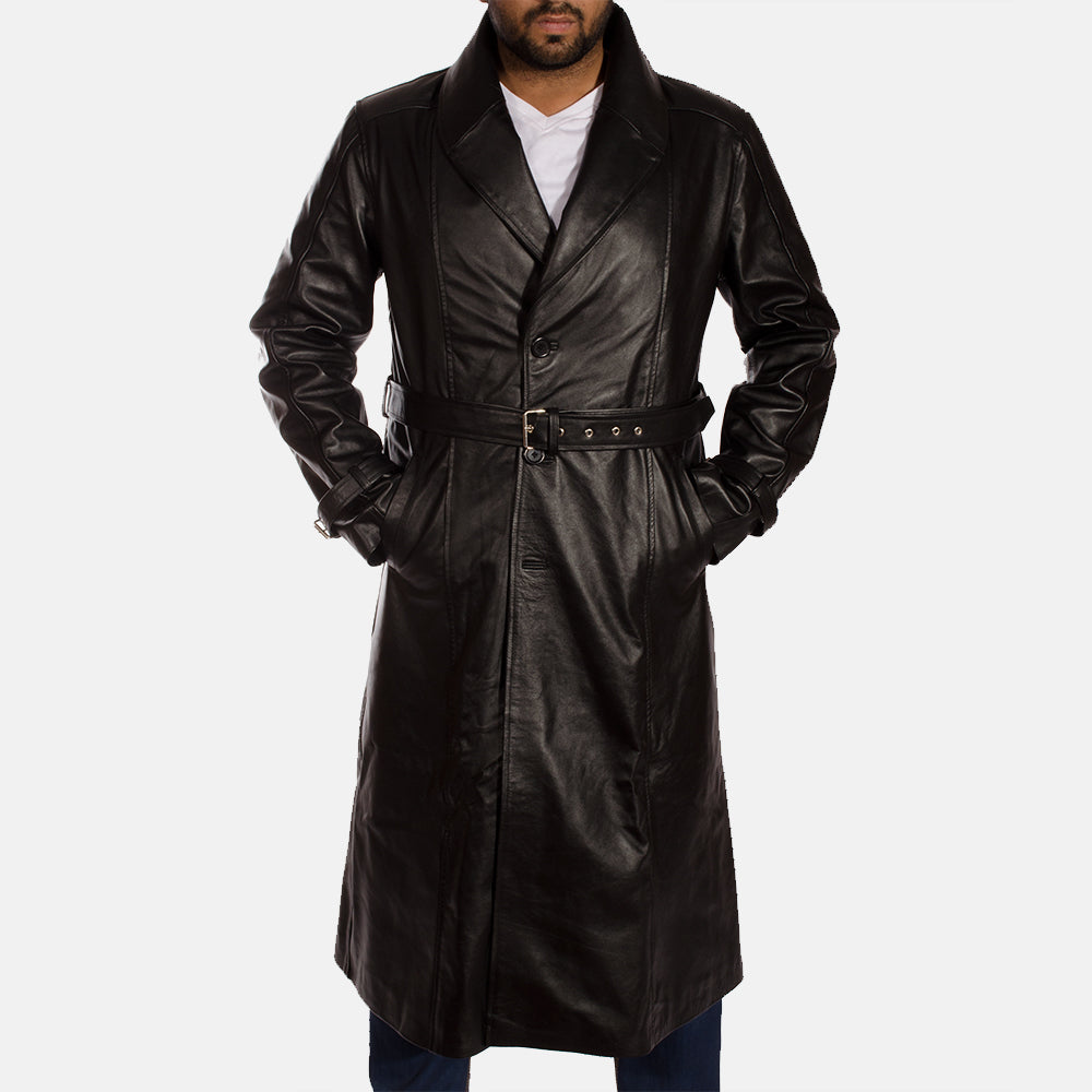 Hooligan Black Leather Trench Coat by Dash Racegear - men Jacket view 1