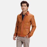 Hubert Tan Brown Leather Jacket by Dash Racegear - men Jacket view 1