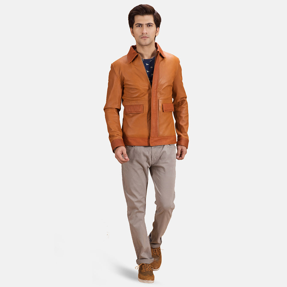 Hubert Tan Brown Leather Jacket by Dash Racegear - men Jacket view 4
