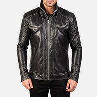 Hudson Black Leather Biker Jacket by Dash Racegear - men Jacket view 4
