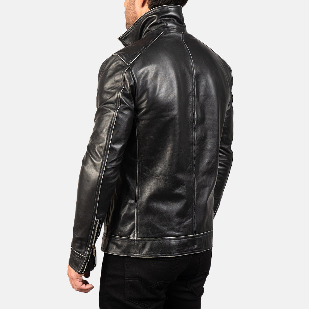 Hudson Black Leather Biker Jacket by Dash Racegear - men Jacket view 5