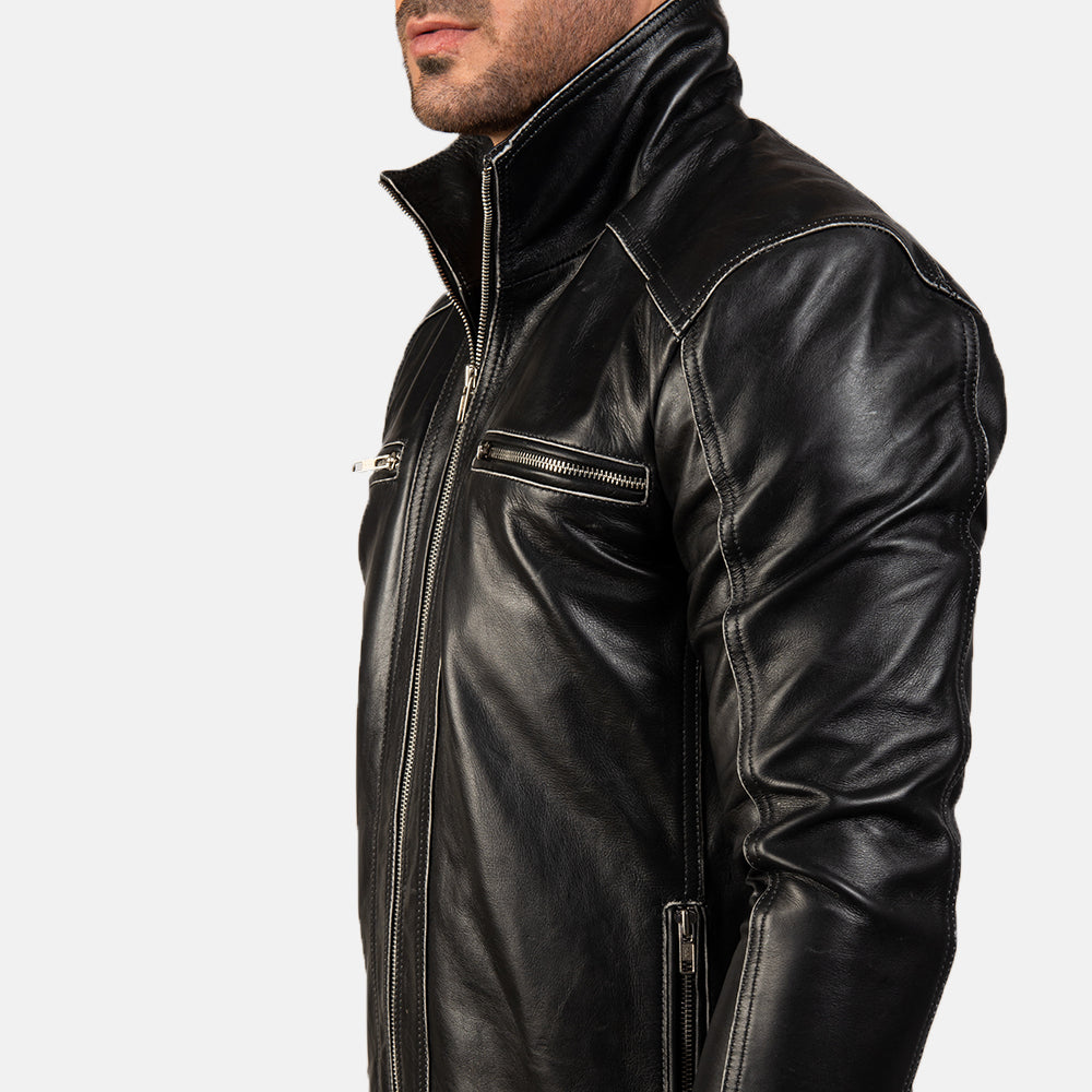 Hudson Black Leather Biker Jacket by Dash Racegear - men Jacket view 6