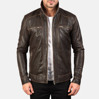Hudson Brown Leather Biker Jacket by Dash Racegear - men Jacket view 1