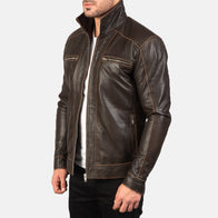 Hudson Brown Leather Biker Jacket by Dash Racegear - men Jacket view 2