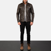 Hudson Brown Leather Biker Jacket by Dash Racegear - men Jacket view 3