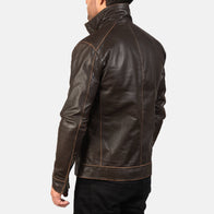Hudson Brown Leather Biker Jacket by Dash Racegear - men Jacket view 5