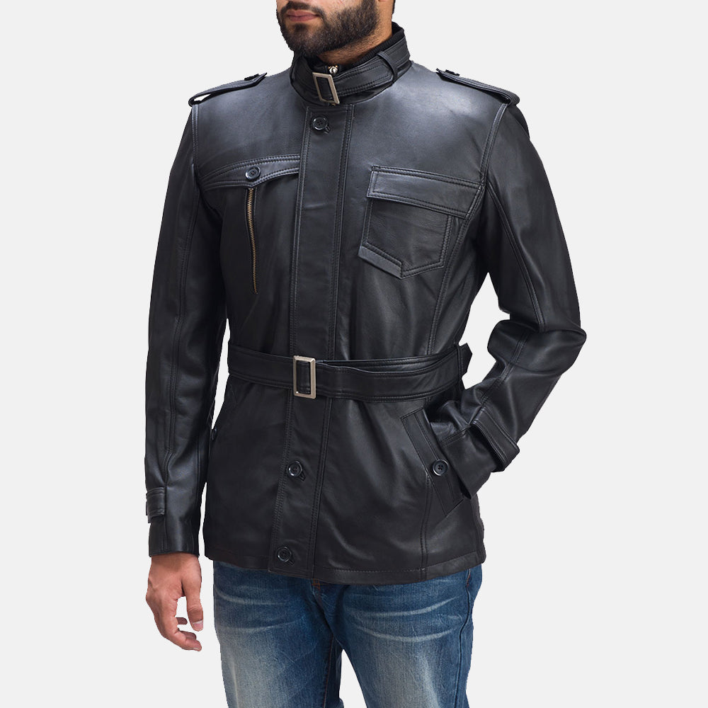 Hunter Black Leather Jacket by Dash Racegear - men Jacket view 3