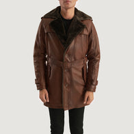 Hunter Distressed Brown Fur Leather Coat by Dash Racegear - men Jacket view 1
