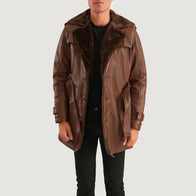 Hunter Distressed Brown Fur Leather Coat by Dash Racegear - men Jacket view 3