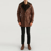 Hunter Distressed Brown Fur Leather Coat by Dash Racegear - men Jacket view 4