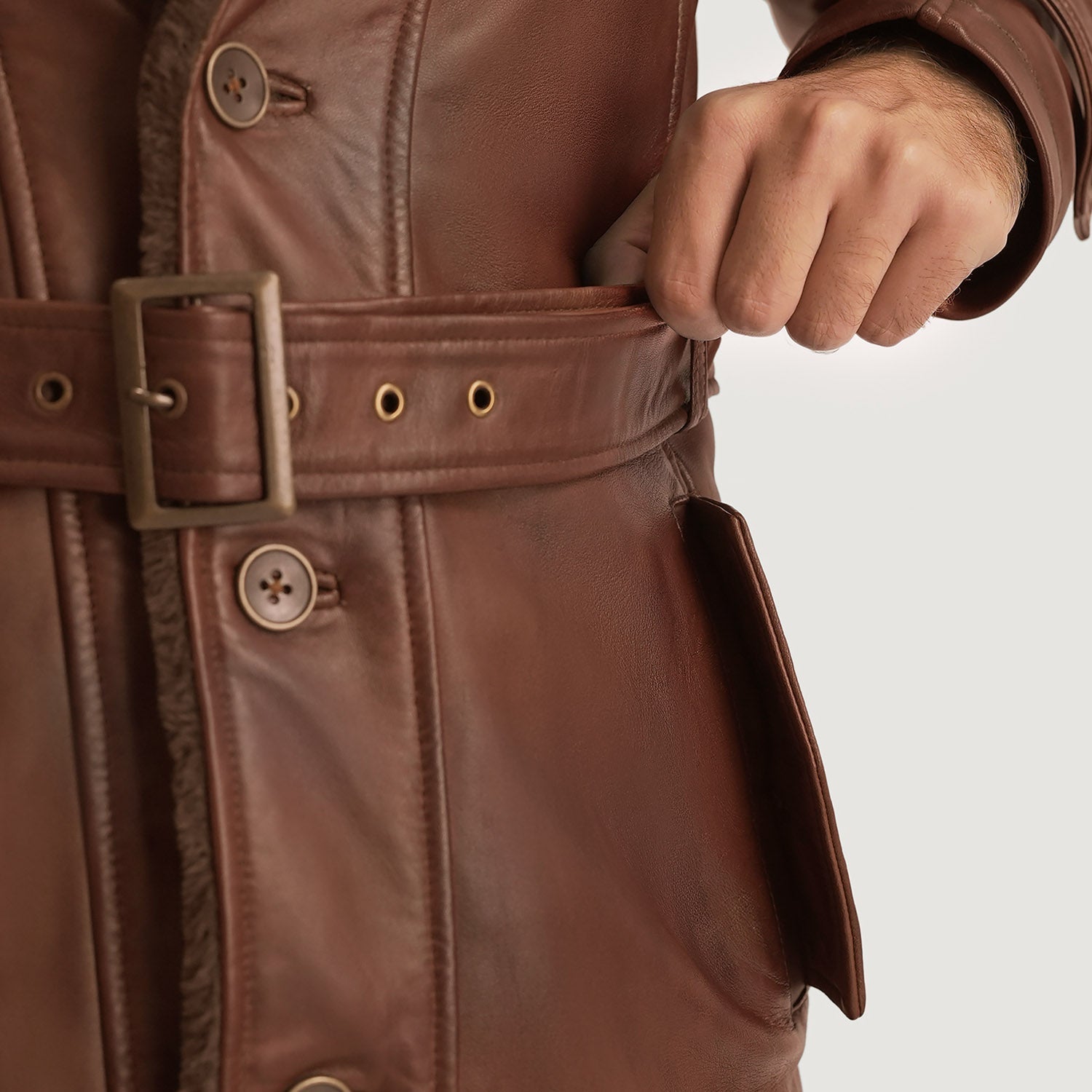Hunter Distressed Brown Fur Leather Coat by Dash Racegear - men Jacket view 6