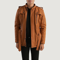 Hunter Tan Brown Fur Leather Jacket by Dash Racegear - men Jacket view 1