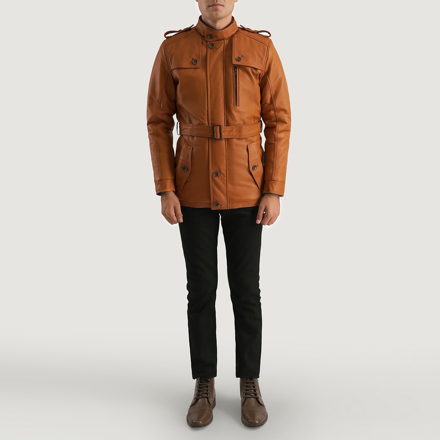 Hunter Tan Brown Fur Leather Jacket by Dash Racegear - men Jacket view 3