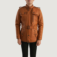 Hunter Tan Brown Fur Leather Jacket by Dash Racegear - men Jacket view 4