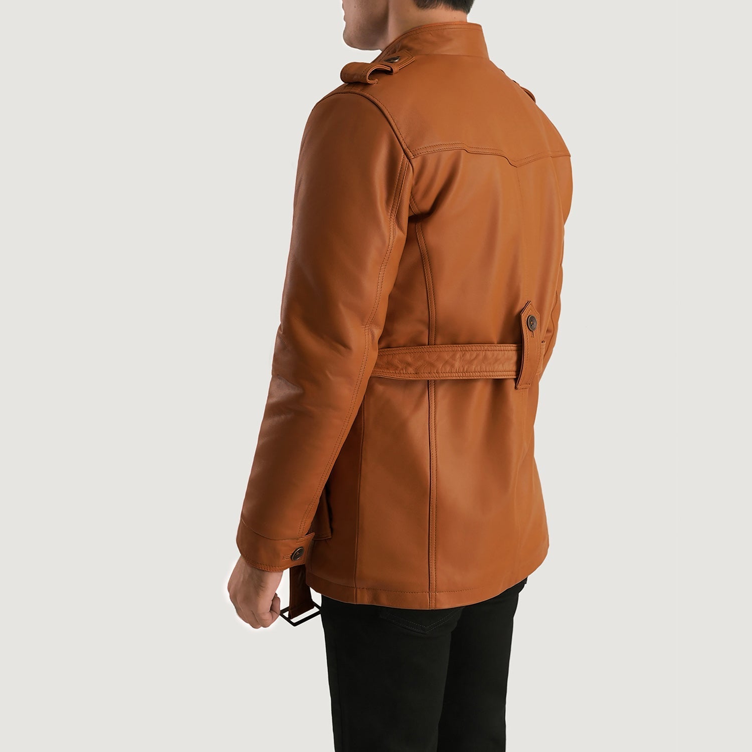 Hunter Tan Brown Fur Leather Jacket by Dash Racegear - men Jacket view 5