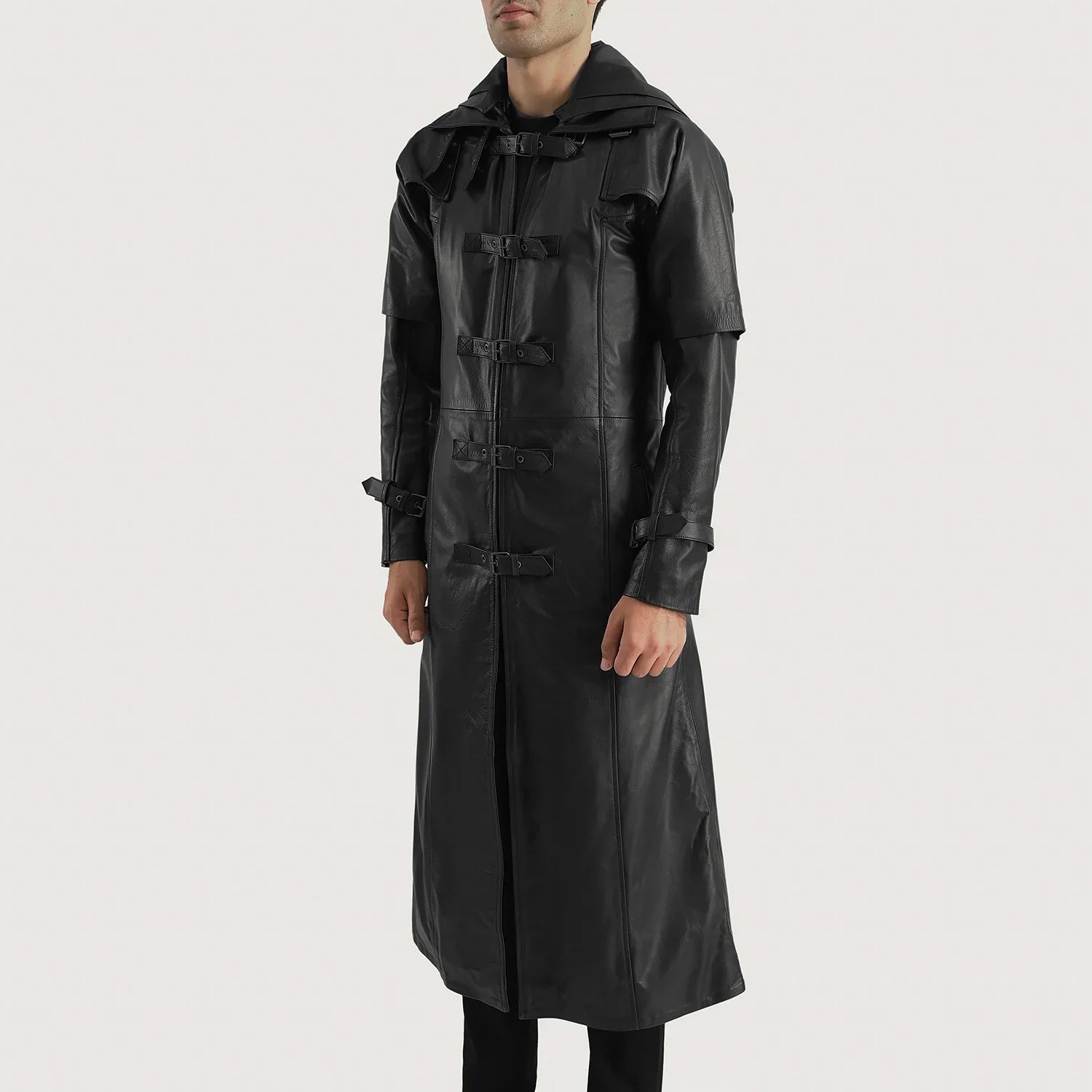 Huntsman Black Hooded Leather Trench Coat by Dash Racegear - men Jacket view 2