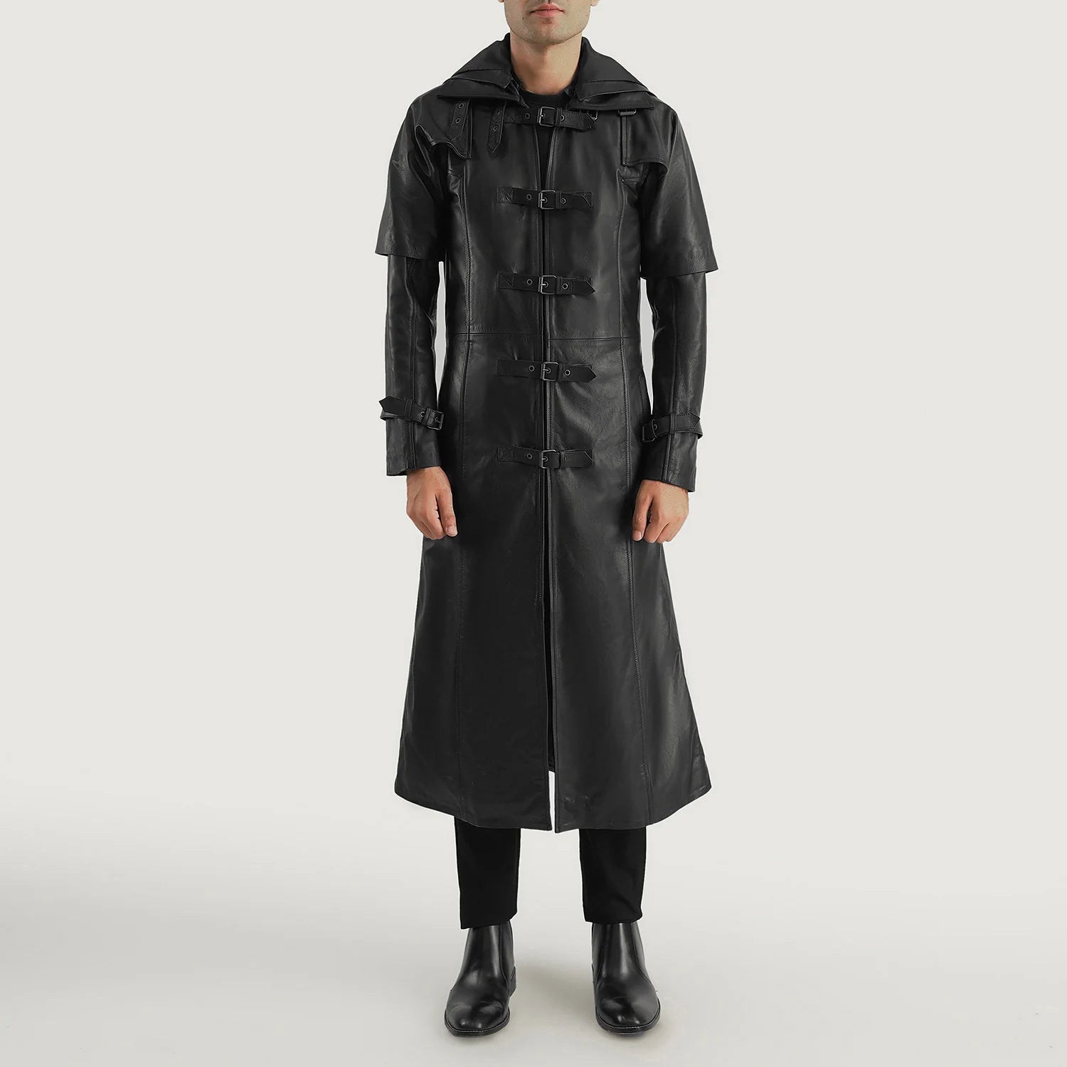 Huntsman Black Hooded Leather Trench Coat by Dash Racegear - men Jacket view 3