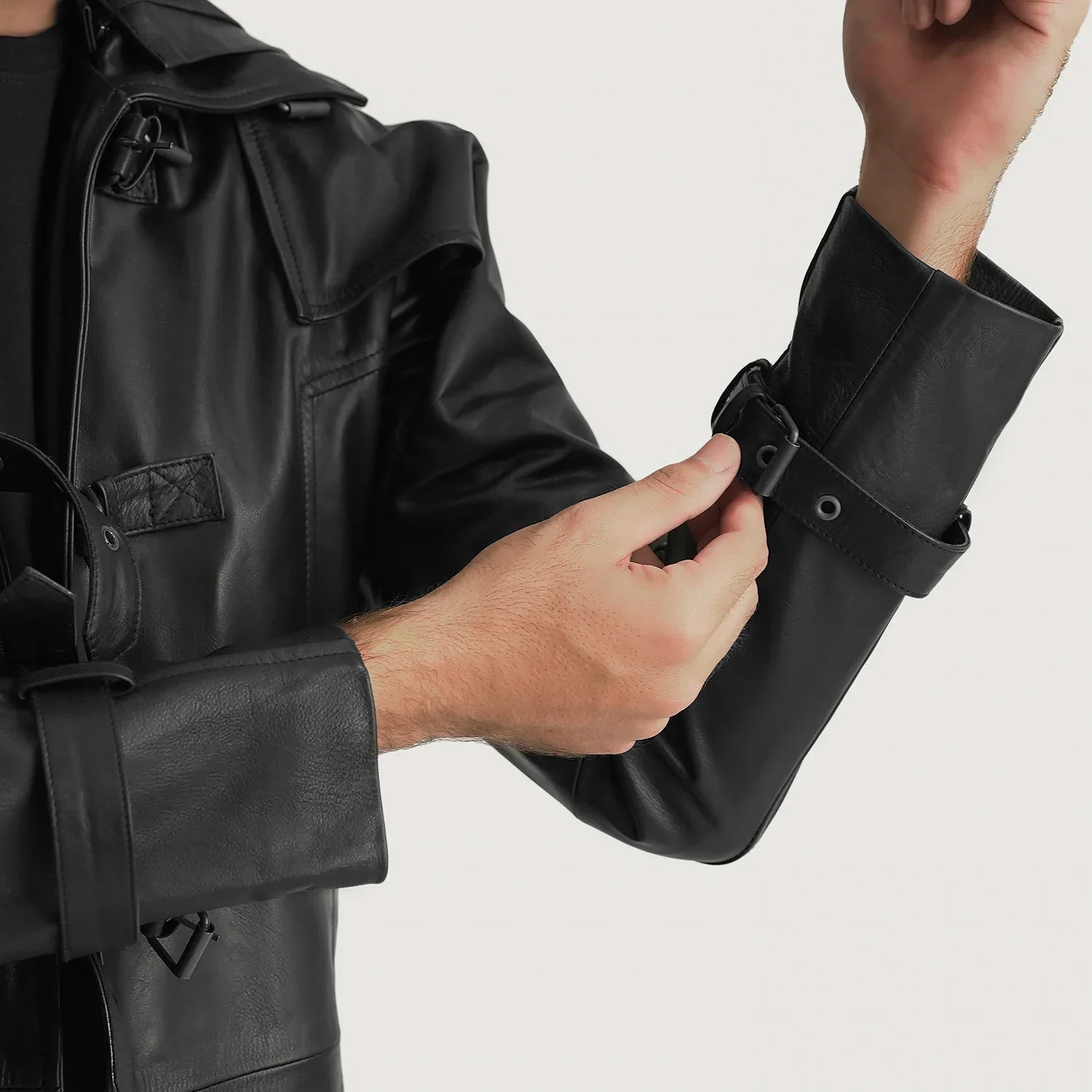 Huntsman Black Hooded Leather Trench Coat by Dash Racegear - men Jacket view 4