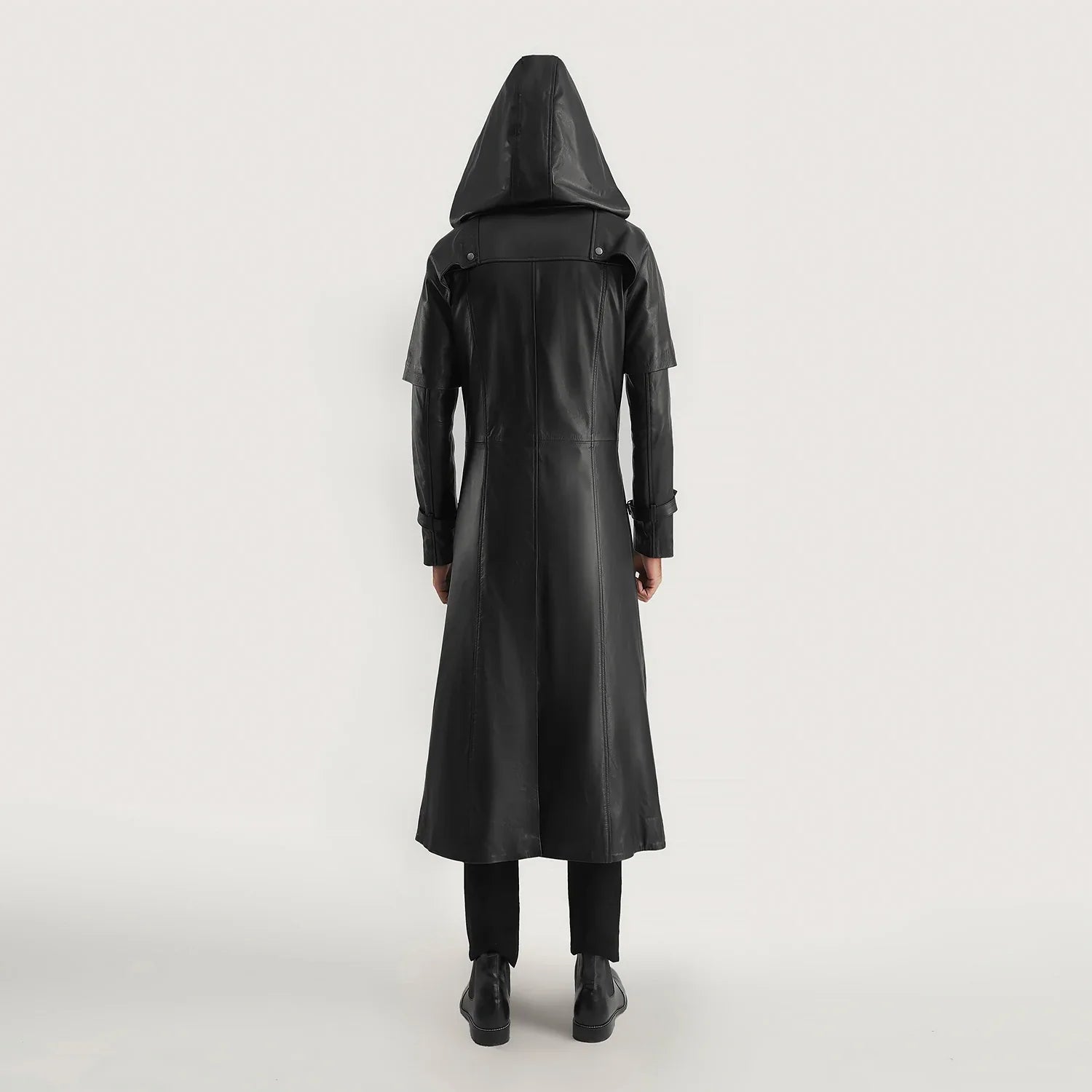 Huntsman Black Hooded Leather Trench Coat by Dash Racegear - men Jacket view 5