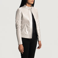 Ice Maiden Silver Quilted Leather Biker Jacket by Dash Racegear - women Jacket view 2