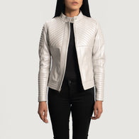 Ice Maiden Silver Quilted Leather Biker Jacket by Dash Racegear - women Jacket view 3