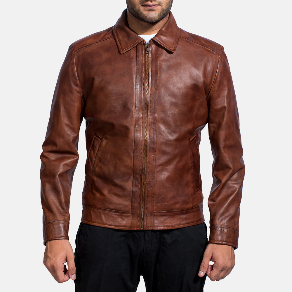 Inferno Brown Leather Jacket by Dash Racegear - men Jacket view 1