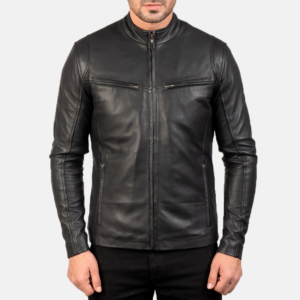 Ionic Black Leather Jacket by Dash Racegear - men Jacket view 4