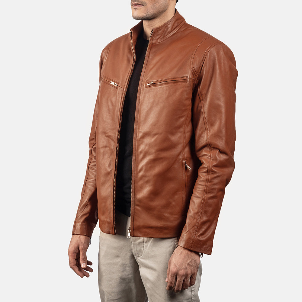 Ionic Brown Leather Biker Jacket by Dash Racegear - men Jacket view 2