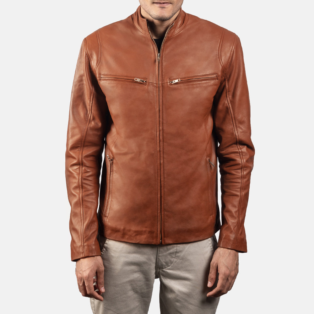 Ionic Brown Leather Biker Jacket by Dash Racegear - men Jacket view 3