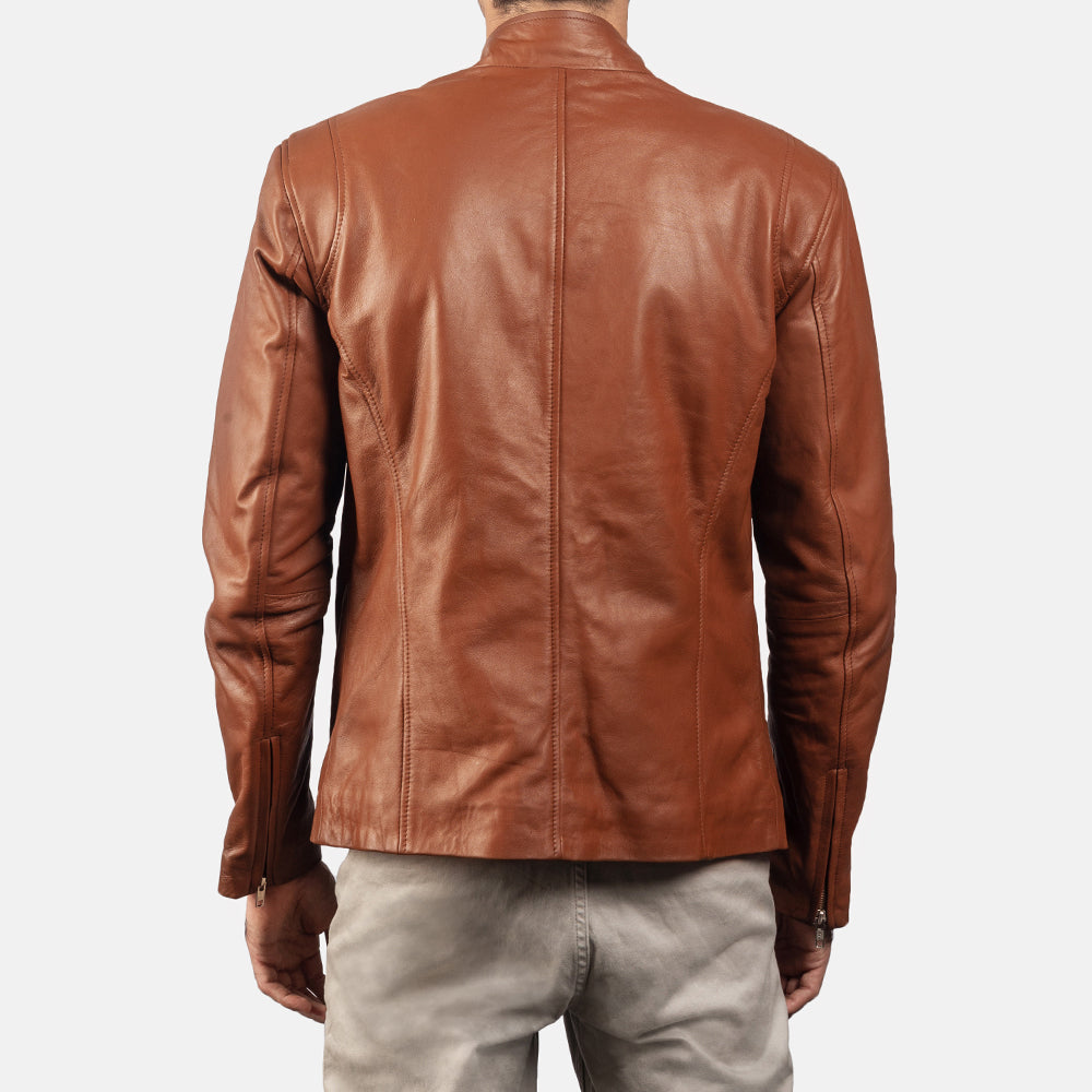 Ionic Brown Leather Biker Jacket by Dash Racegear - men Jacket view 4