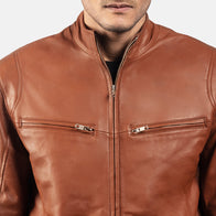 Ionic Brown Leather Biker Jacket by Dash Racegear - men Jacket view 6