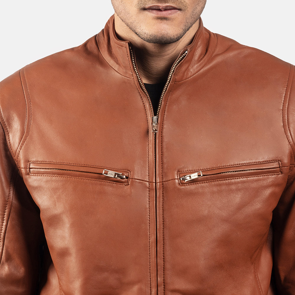 Ionic Brown Leather Biker Jacket by Dash Racegear - men Jacket view 6