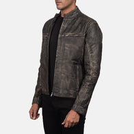 Ionic Distressed Brown Leather Biker Jacket by Dash Racegear - men Jacket view 2