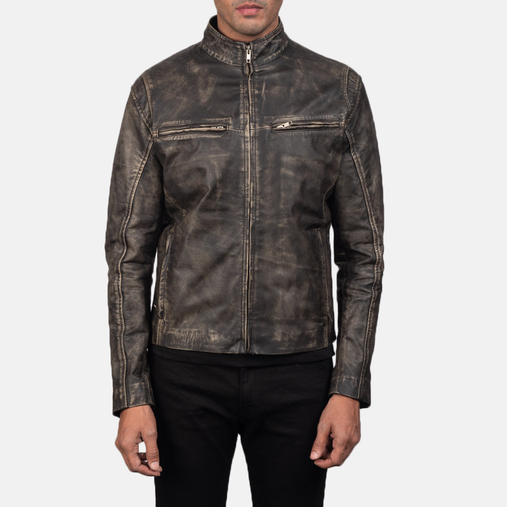 Ionic Distressed Brown Leather Biker Jacket by Dash Racegear - men Jacket view 3