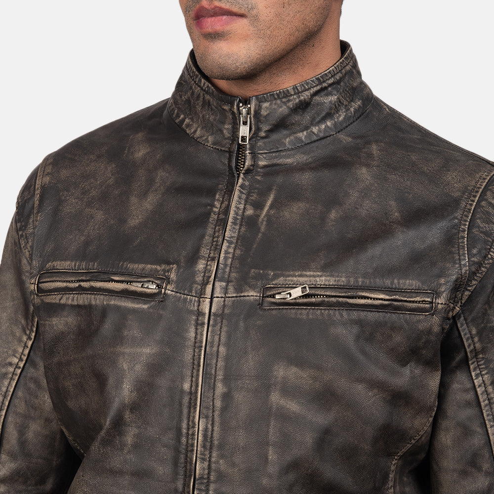 Ionic Distressed Brown Leather Biker Jacket by Dash Racegear - men Jacket view 5