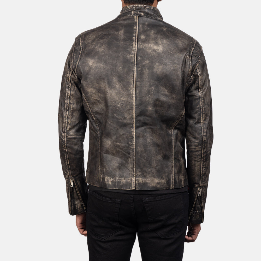 Ionic Distressed Brown Leather Biker Jacket by Dash Racegear - men Jacket view 6