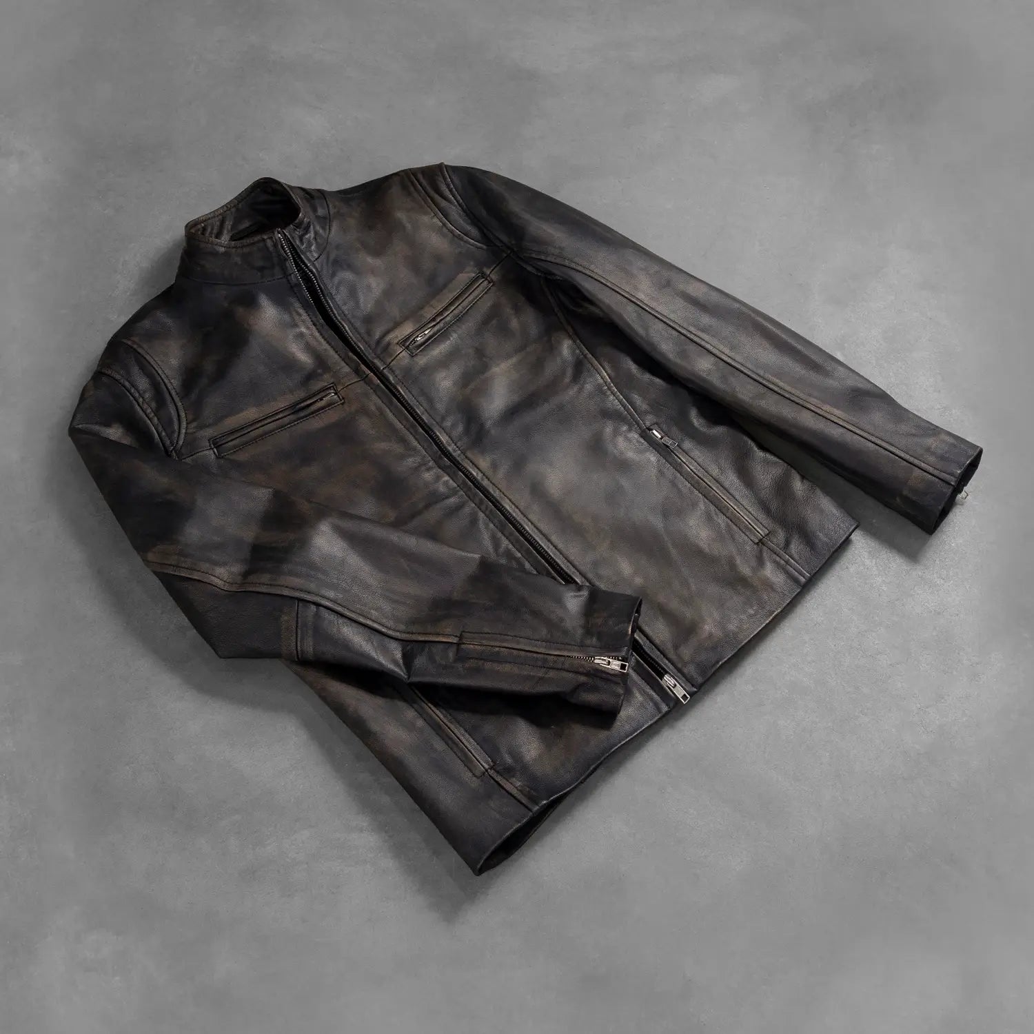 Ionic Distressed Brown Leather Biker Jacket by Dash Racegear - men Jacket view 7