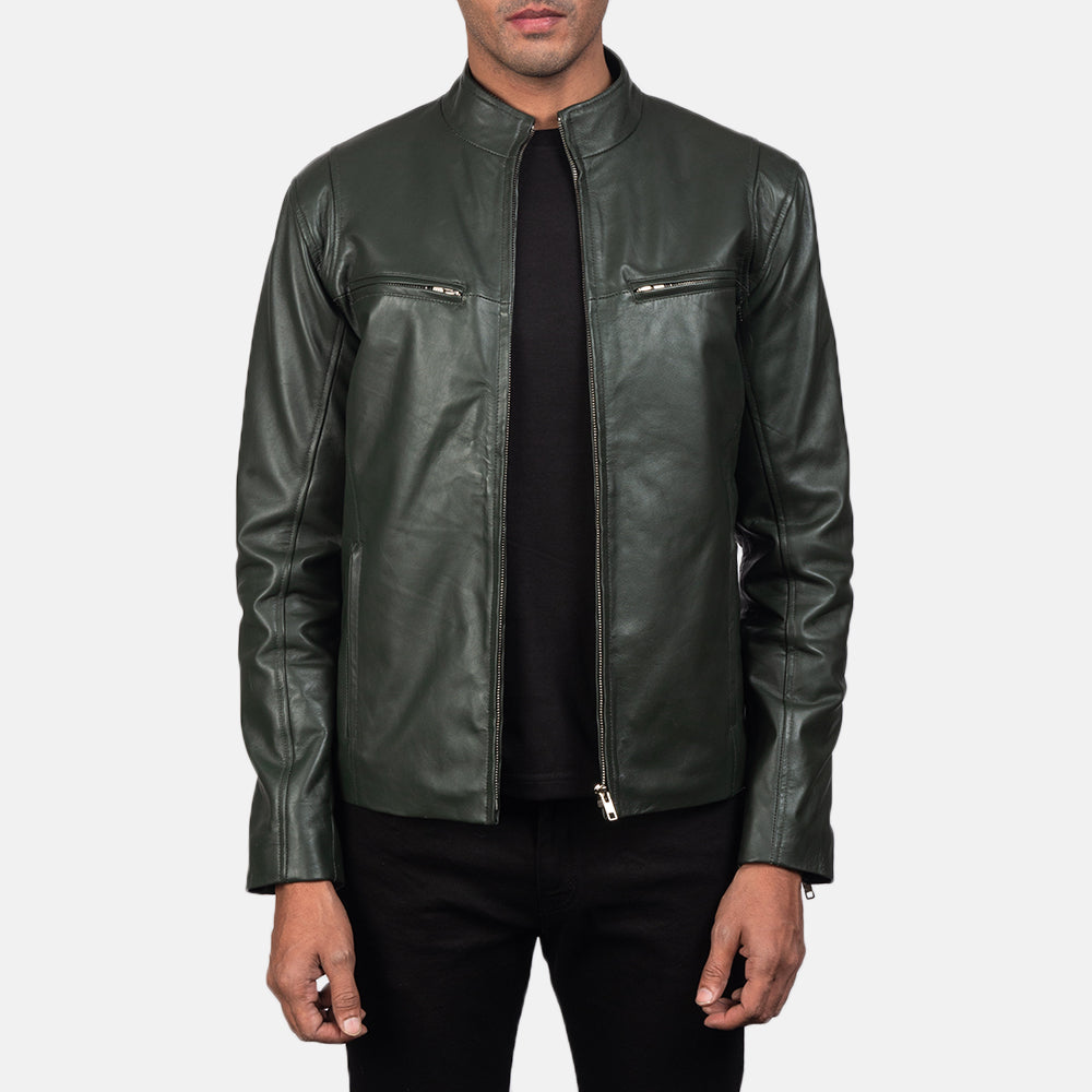 Ionic Green Leather Biker Jacket by Dash Racegear - men Jacket view 1