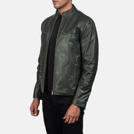 Ionic Green Leather Biker Jacket by Dash Racegear - men Jacket view 2