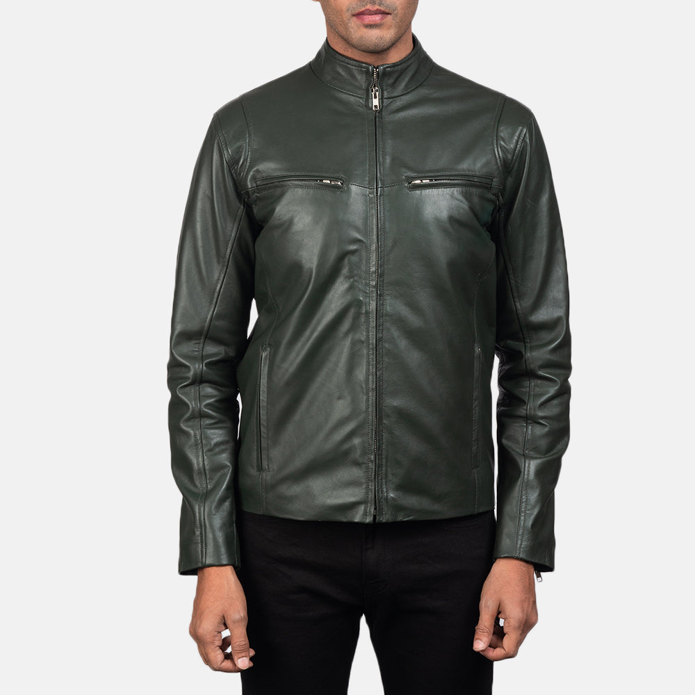 Ionic Green Leather Biker Jacket by Dash Racegear - men Jacket view 3