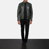 Ionic Green Leather Biker Jacket by Dash Racegear - men Jacket view 4