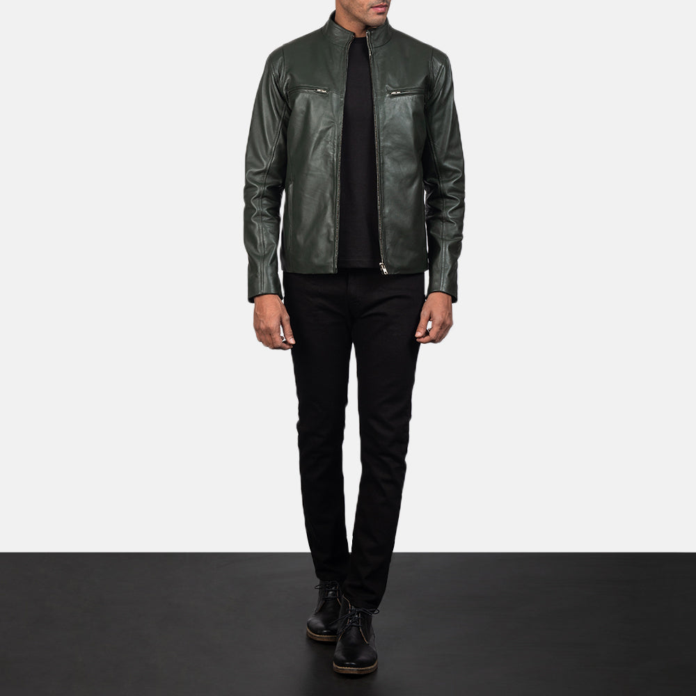 Ionic Green Leather Biker Jacket by Dash Racegear - men Jacket view 4