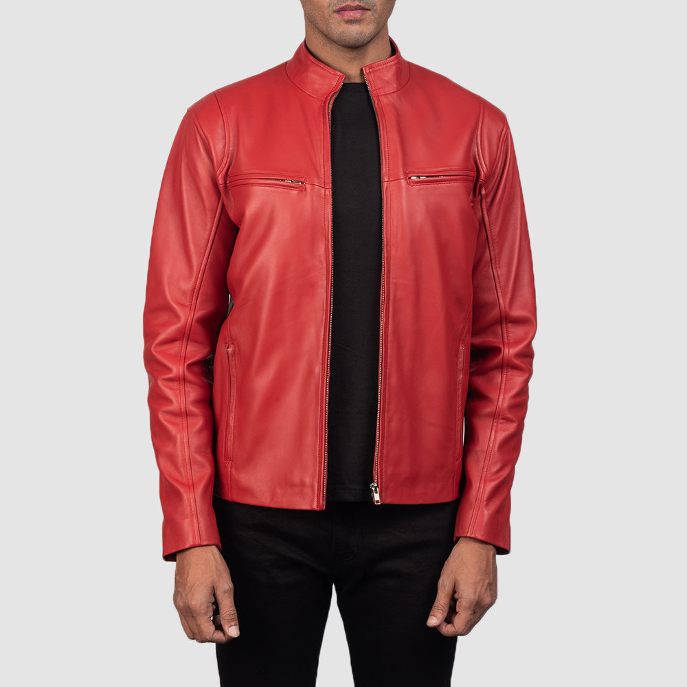 Ionic Red Leather Biker Jacket by Dash Racegear - men Jacket view 1