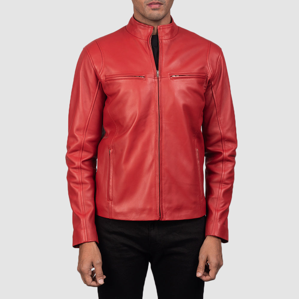 Ionic Red Leather Biker Jacket by Dash Racegear - men Jacket view 3