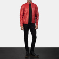 Ionic Red Leather Biker Jacket by Dash Racegear - men Jacket view 4