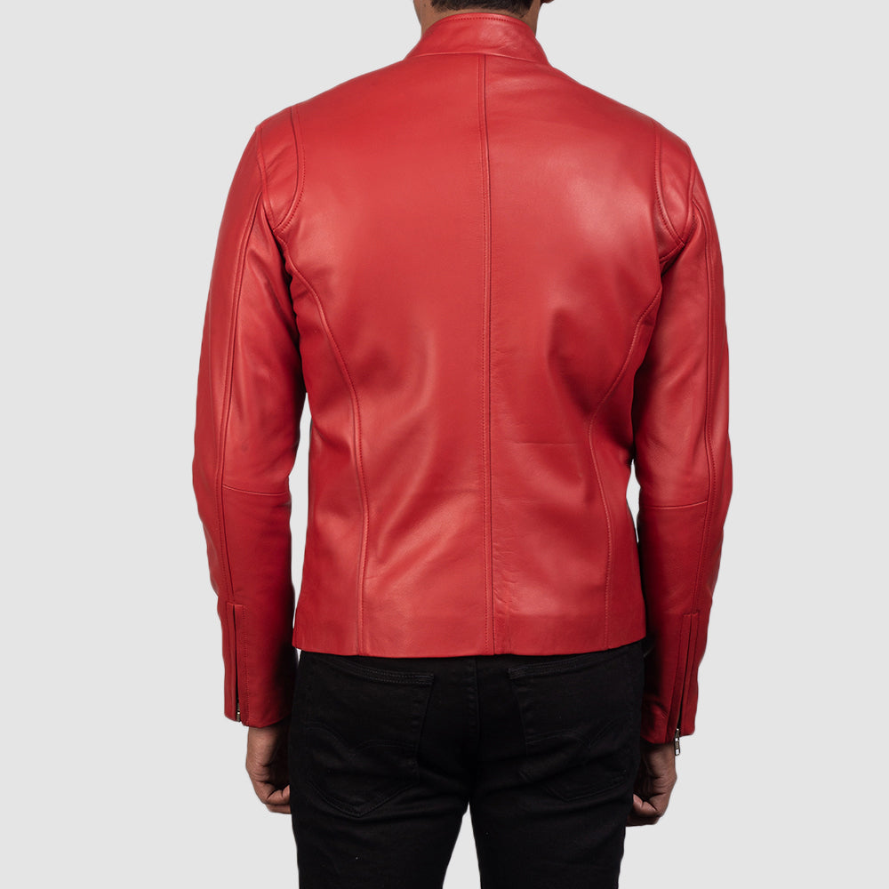 Ionic Red Leather Biker Jacket by Dash Racegear - men Jacket view 6
